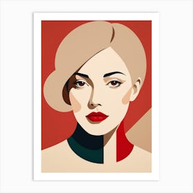 Portrait Of A Woman Abstract red and beige Art 1 Art Print