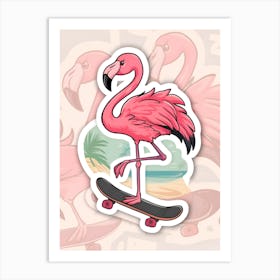 Flamingo Skateboard Sticker Art Print