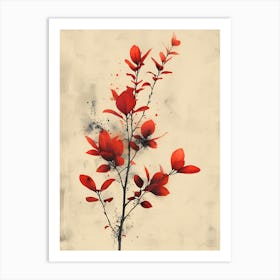 Red Flowers On A Branch Art Print