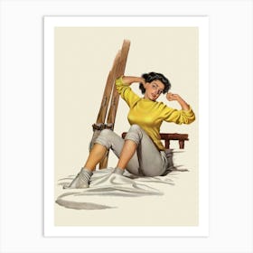 Pin Up Sexy Girl Ready For A Morning Ski Art Print