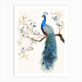 Peacock On A Tree Branch Watercolour 2 Art Print