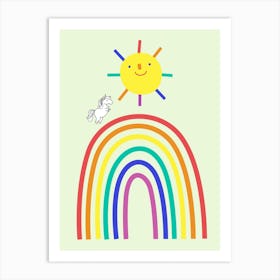 Rainbow Sun And Unicorn Art Print