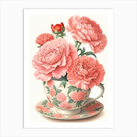 Pink Carnations In A Teacup Art Print