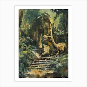 Dinosaur By An Ancient Ruin Painting 1 Art Print