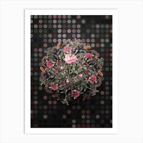 Vintage Anemone Flowered Sweetbriar Rose Flower Wreath on Dot Bokeh Pattern n.0707 Art Print