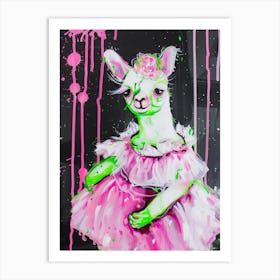 Animal Party: Crumpled Cute Critters with Cocktails and Cigars Pink Llama 1 Art Print