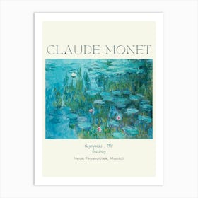 Claude Monet Cyan Waterlilies Painting - Nympheas 1915 at Giverny Monet's Garden Water Lilies Labelled Fine Art Poster Print for Feature Wall in HD - Original Painting at Neue Pinakothek in Munich - Fully Remastered High Definition Art Print