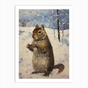 Vintage Winter Animal Painting Chipmunk 2 Art Print