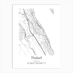 Thalwil,Switzerland Minimalist Map Art Print