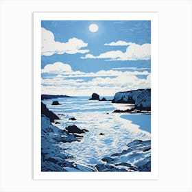 Linocut Of Cemaes Bay Anglesey Wales 4 Art Print