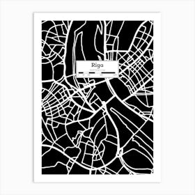 Riga (Latvia) City Map — Hand-drawn map, vector black map Art Print