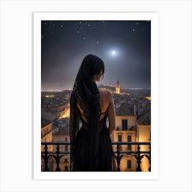 Woman Looking At The Moon Art Print