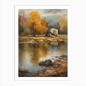 Autumn Lake,Forest Lake, Vintage Oil Painting, Farmhouse Wall Decorations, Antique Landscape, Vintage Landscape Oil Painting.4 1 Art Print