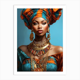 Beautiful And Sexy Black Woman Illustration 4 Adorned in Vivid Colors, Gold, and Jewelry Art Print