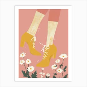 Yellow And Pink Flower Shoes 1 Art Print