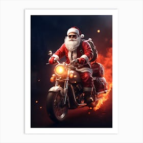 Santa Claus Riding Motorcycle Art Print