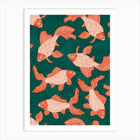 Goldfish - Green Orange Art Print