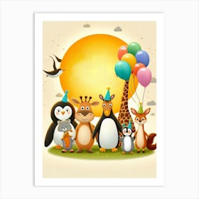 Birthday Animals With Balloons Art Print