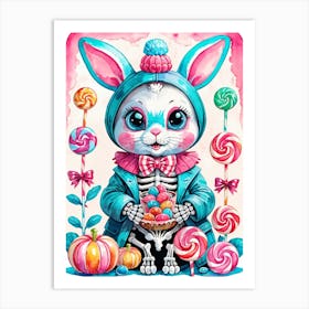 Cute Skeleton Rabbit With Candies Painting (34) Art Print