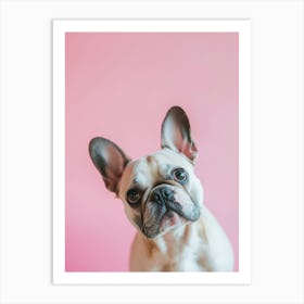 French Bulldog On Pink Background.Generated AI. Art Print Art Print