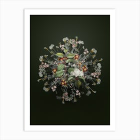 Vintage Black Haw Flower Wreath on Olive Green n.2520 Art Print