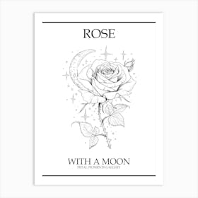 Rose With A Moon Line Drawing 2 Poster Art Print