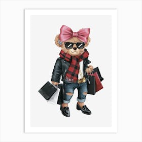 Teddy Bear With Shopping Bags Art Print