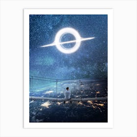 Black Hole Zen Man On Bridge Art Print