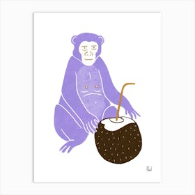 Purple Monkey With Coconut Art Print