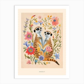 Folksy Floral Animal Drawing Meerkat Poster Art Print