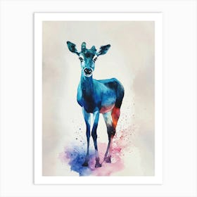 Blue Deer Watercolor Painting Art Print