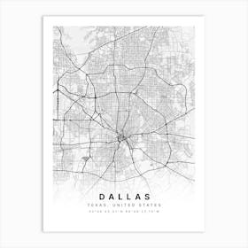 Dallas Texas USA White Map Art Print