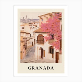 Granada Spain 3 Vintage Pink Travel Illustration Poster Art Print