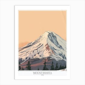 Mount Shasta Usa Color Line Drawing 5 Poster Art Print