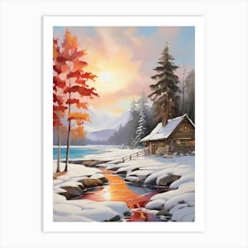 Cabin In The Snow 1 Art Print