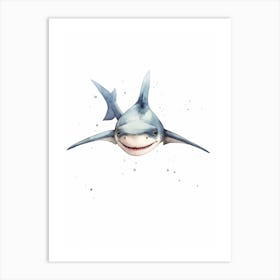 Cartoon Watercolour Great Hammerhead Shark Illustration 2 Art Print