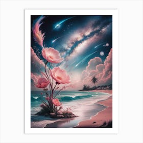 Pink Flowers On The Beach Art Print