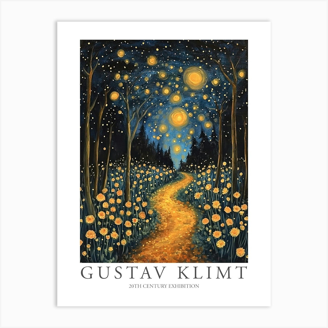 Gustav Klimt Print Starry Night Forest Trees Painting Klimt Exhibition Poster Painting Decor Art Print by Mambo
