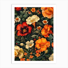 Flowers Wallpaper Inspired By William Morris Art Print