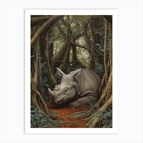 Rhino Resting In The Forest 2 Art Print