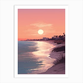 Illustration Of Gulfport Beach Mississippi In Pink Tones 2 Art Print