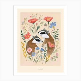 Folksy Floral Animal Drawing Badger Poster Art Print