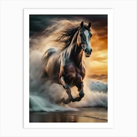 Horse Running In The Surf - Ai Art Print