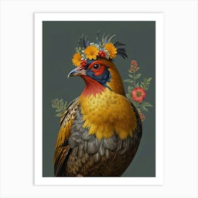 Pheasant With A Flower Crown European Robin Art Print