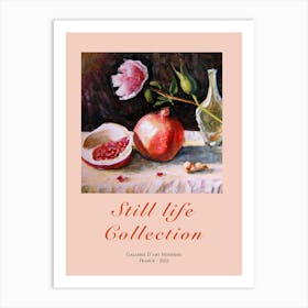 Still Life Collection Pomegranate And Rose Art Print