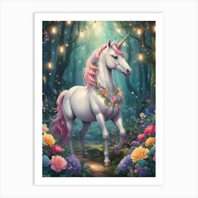 Unicorn In The Forest Mystical Art Print