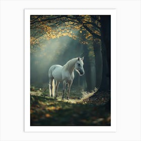 White Horse In The Forest. Generated AI. Art Print Art Print