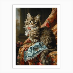 Rococo Inspired Painting Of A Brown Cat Art Print