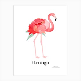 Flamingo. Long, thin legs. Pink or bright red color. Black feathers on the tips of its wings.4 Art Print