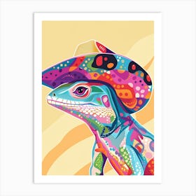 Lizard With A Cow Print Cowboy Hat Modern Abstract Illustration 3 Art Print